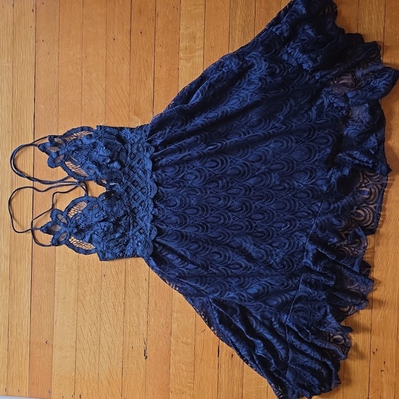 NWT, Free People ONE, Adella Burnout Lace Slip Mini Dress, Navy, XS - Picture 2 of 15